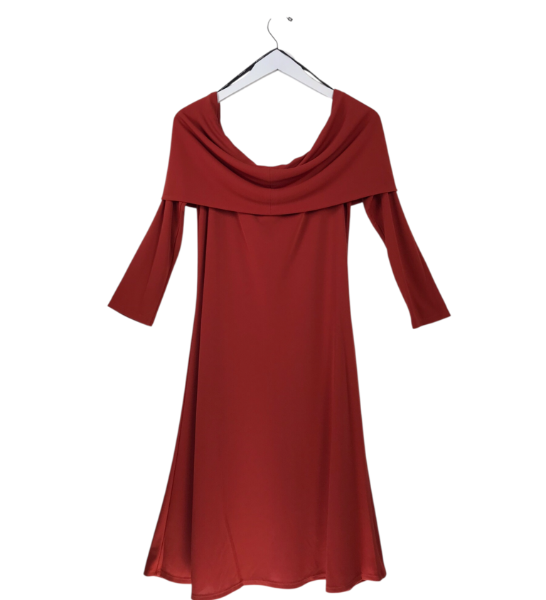 NATORI NWT$228 3/4 SLEEVE MIDI DESIGNER DRESS RUST LARGE