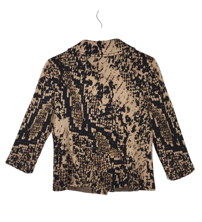 ST JOHN COLLECTION KNIT PRINT 3/4 SLEEVE DESIGNER BLAZER TAN BLACK 8
