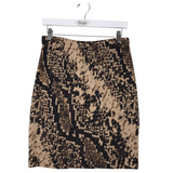 ST JOHN COLLECTION KNIT PRINT PENCIL DESIGNER SKIRT TAN BLACK 6