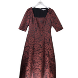 KAY UNGER NWT$418 JACQUARD SHORT SLEEVE MIDI DESIGNER DRESS BRICK BLACK 14