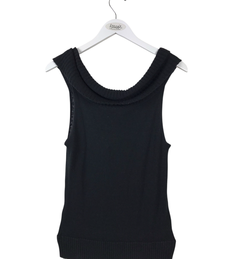 COWL SLEEVELESS DESIGNER SWEATER BLACK LARGE