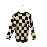 ST JOHN SPORT CHECKER BOARD DESIGNER SWEATER BLACK GOLD SMALL