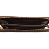 MICHAEL MICHAEL KORS CANVAS ZIPPER WALLET BROWN CREAM 8.5” 4.0” 0.5”
