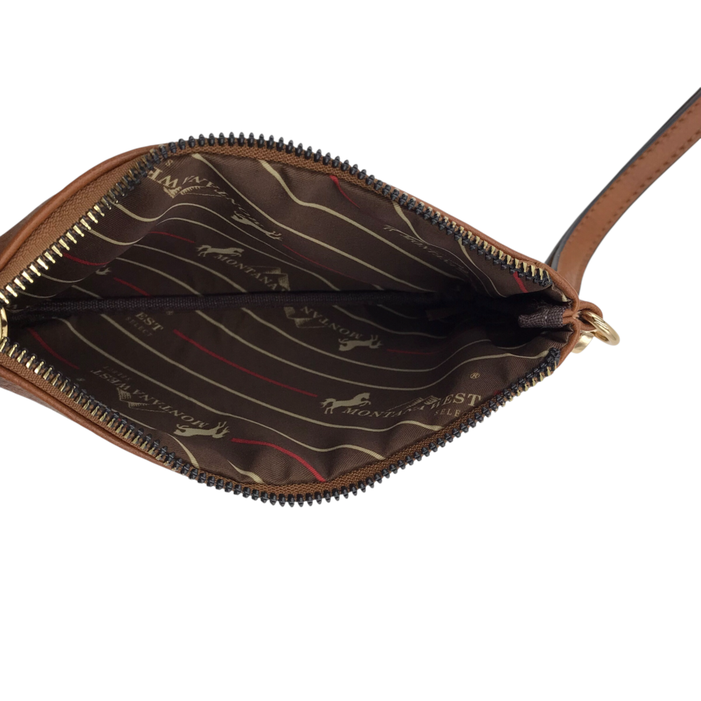 MONTANA WEST WRISTLET HANDBAG BROWN 8.0” 4.5” 0.5”