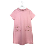 TUCKERNUCK TWEED SHORT SLEEVE BRAID TRIM DESIGNER DRESS PINK SMALL