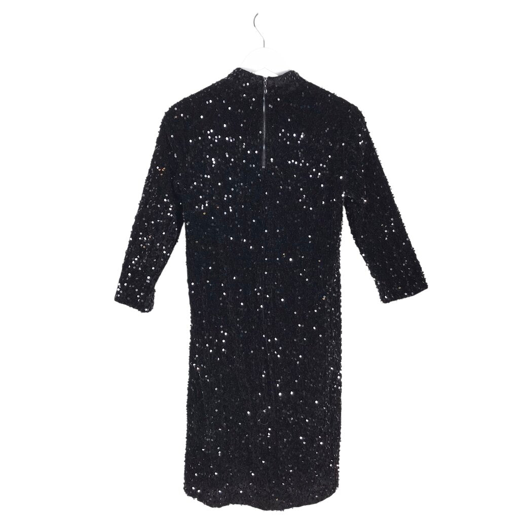 J MCLAUGHLIN NWT SEQUIN 3/4 SLEEVE DESIGNER DRESS BLACK XSMALL