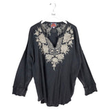 EMBROIDERED LONG SLEEVE DESIGNER SWEATER COAL CREAM 3X