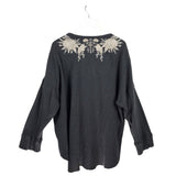 EMBROIDERED LONG SLEEVE DESIGNER SWEATER COAL CREAM 3X