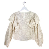HOUSE OF HARLOW EMBROIDERED LONG SLEEVE TOP CREAM SMALL