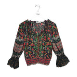 ALICE + OLIVIA FLORAL 3/4 SLEEVE DESIGNER TOP BLACK MULTI MEDIUM