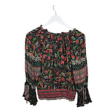 ALICE + OLIVIA FLORAL 3/4 SLEEVE DESIGNER TOP BLACK MULTI MEDIUM