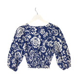 ZARA NWT$45 FLORAL3/4 SLEEVE TOP BLUE WHITE SMALL