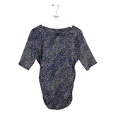 WHITE HOUSE BLACK MARKET MESH PRINT SHORT SLEEVE TOP GREY MULTI LARGE