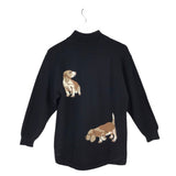 JAEGER 100% WOOL "BEAGLE" LONG SLEEVE SWEATER BLACK BROWN MEDIUM