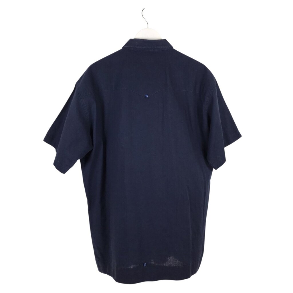 TEXAS STANDARD LINEN EMBROIDERED SHORT SLEEVE MEN SHIRT NAVY XXL