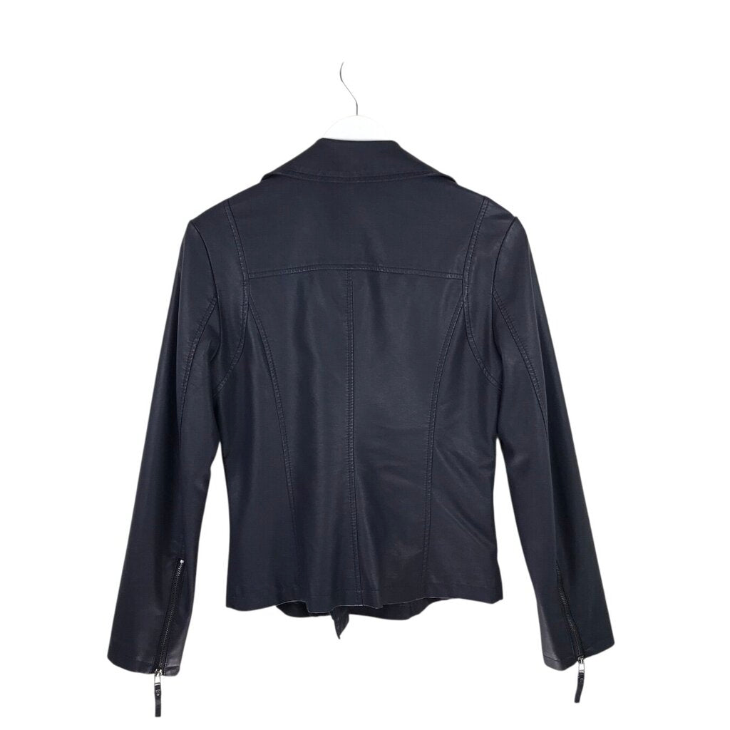 MAX STUDIO FAUX LEATHER BIKER JACKET NAVY SMALL