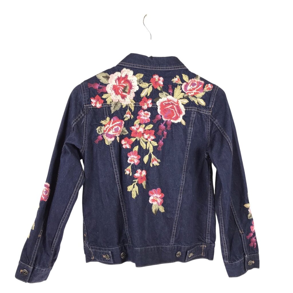 JOHNNY WAS DENIM EMBROIDERED DESIGNER JACKET BLUE MULTI SMALL