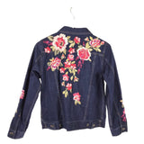 JOHNNY WAS DENIM EMBROIDERED DESIGNER JACKET BLUE MULTI SMALL