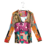 JOHNNY WAS LONG SLEEVE DESIGNER TOP PURPLE OLIVE LARGE