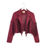 JUDITH MARCH FRINGE LONG SLEEVE DESIGNER BLAZER BURGUNDY MEDIUM