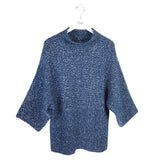 ST JOHN CHUNKY KNIT 3/4 SLEEVE DESIGNER SWEATER TEAL WHITE XLARGE