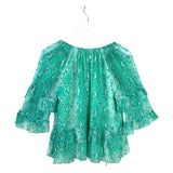 DIANE VON FURSTENBERG PYTHONPRINT RUFFLE 3/4 SLEEVE DESIGNER TOP TEAL WHITE SMALL