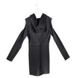 NWT LEATHER HOOD COLD SHOULDER LONG SLEEVE DESIGNER DRESS BLACK XSMALL
