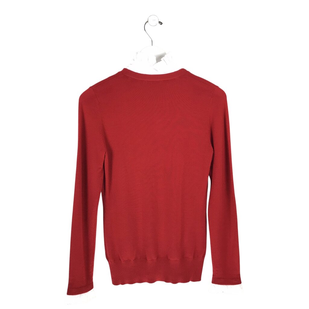 TORY BURCH NWT$275 MERINO WOOL LAYERED DESIGNER SWEATER RED WHITE SMALL
