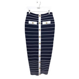 RETROFETE KNIT STRIPE MAXI DESIGNER SKIRT NAVY WHITE MEDIUM