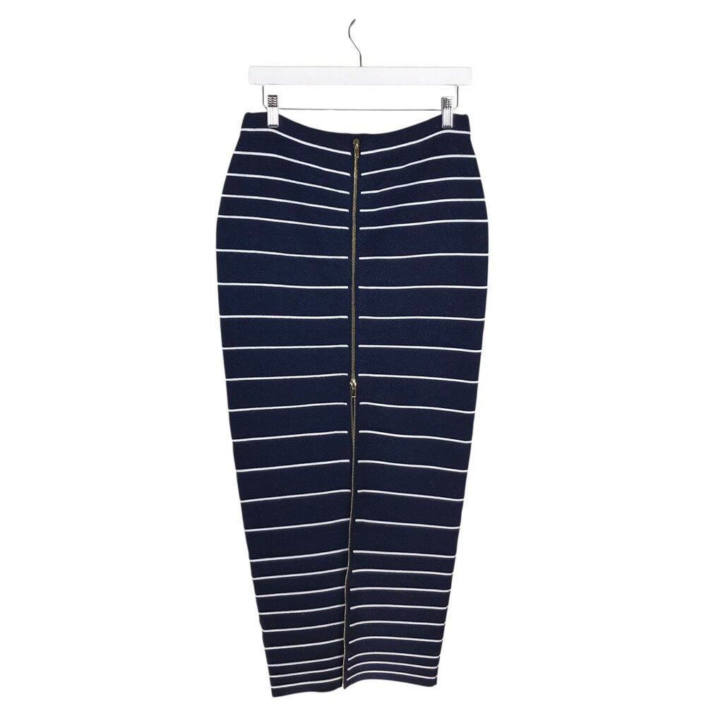 RETROFETE KNIT STRIPE MAXI DESIGNER SKIRT NAVY WHITE MEDIUM