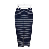 RETROFETE KNIT STRIPE MAXI DESIGNER SKIRT NAVY WHITE MEDIUM