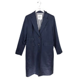 RET$325 LINEN LONGLINE DESIGNER COAT NAVY MEDIUM