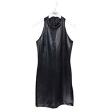 VERSACE JEANS COUTURE FAUX LEATHER RHINESTONES SLEEVELESS DESIGNER DRESS BLACK XSMALL