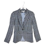 VERONICA BEARD PLAID LONG SLEEVE DESIGNER BLAZER BLACK WHITE BLUE 2