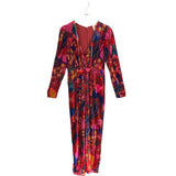 FARM RIO VELOUR LONG SLEEVE MAXI DESIGNER DRESS RED NAVY SMALL
