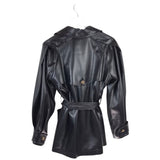 ELIE TAHARI NWT$425 FAUX LEATHER TRENCH DESIGNER COAT BLACK LARGE