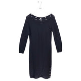 ST JOHN SPORT KNIT GROMMET TRIM LONG SLEEVE DESIGNER DRESS BLACK LARGE