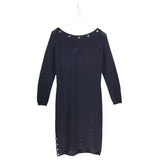 ST JOHN SPORT KNIT GROMMET TRIM LONG SLEEVE DESIGNER DRESS BLACK LARGE