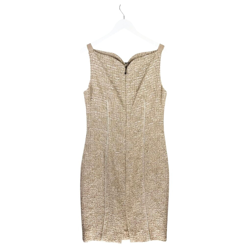 OSCAR DE LA RENTA NWT$2290 TWEED-STYLE SLEEVELESS LUXE DRESS GOLD 12