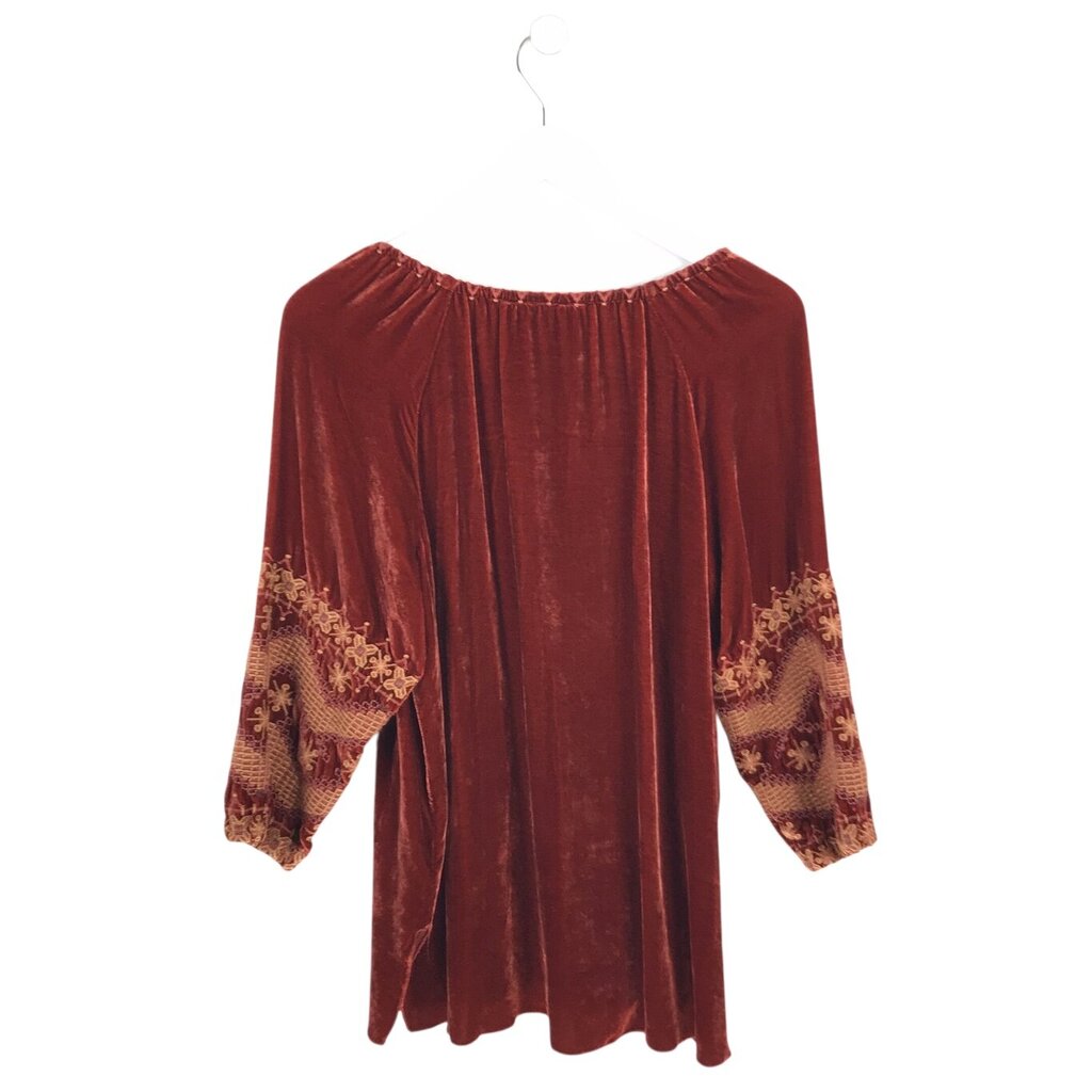 JOHNNY WAS VELVET EMBROIDERED DESIGNER TOP RUST TAN MEDIUM