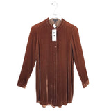 EILEEN FISHER NWT$278 VELVET LONG DESIGNER BLOUSE NUTMEG XXS
