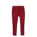 CHELSEA & THEODORE PLAID SKINNY DESIGNER PANT RED BLACK XS