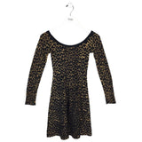RONNY KOBO RET$448 KNIT ANIMAL PRINT LONG SLEEVE DESIGNER DRESS GOLD BLACK XSMALL