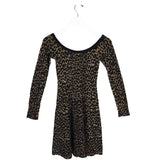 RONNY KOBO RET$448 KNIT ANIMAL PRINT LONG SLEEVE DESIGNER DRESS GOLD BLACK XSMALL