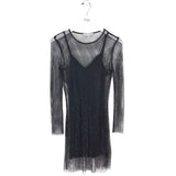 KARINA GRIMALDI RET$350 RHINESTONE LONG SLEEVE DESIGNER DRESS BLACK XSMALL