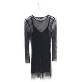 KARINA GRIMALDI RET$350 RHINESTONE LONG SLEEVE DESIGNER DRESS BLACK XSMALL