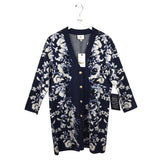 TUCKERNUCK NWT FLORAL 3/4 SLEEVE DESIGNER CARDIGAN NAVY WHITE LARGE
