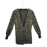 MING WANG GLITTER KNIT BALLOON SLEEVE DESIGNER CARDIGAN GOLD BLACK SMALL