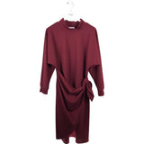 RET$258 LONG SLEEVE KNIT DESIGNER DRESS MAROON LARGE