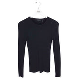 THEORY RIB KNIT LONG SLEEVE DESIGNER TOP BLACK SMALL